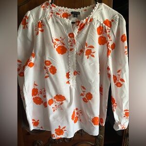 Ann Taylor White Blouse with Orange Floral Design